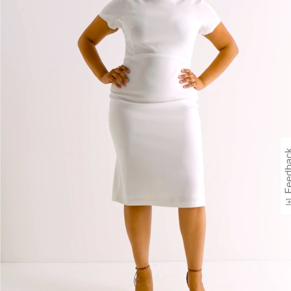 Express crew neck back zipper white dresses